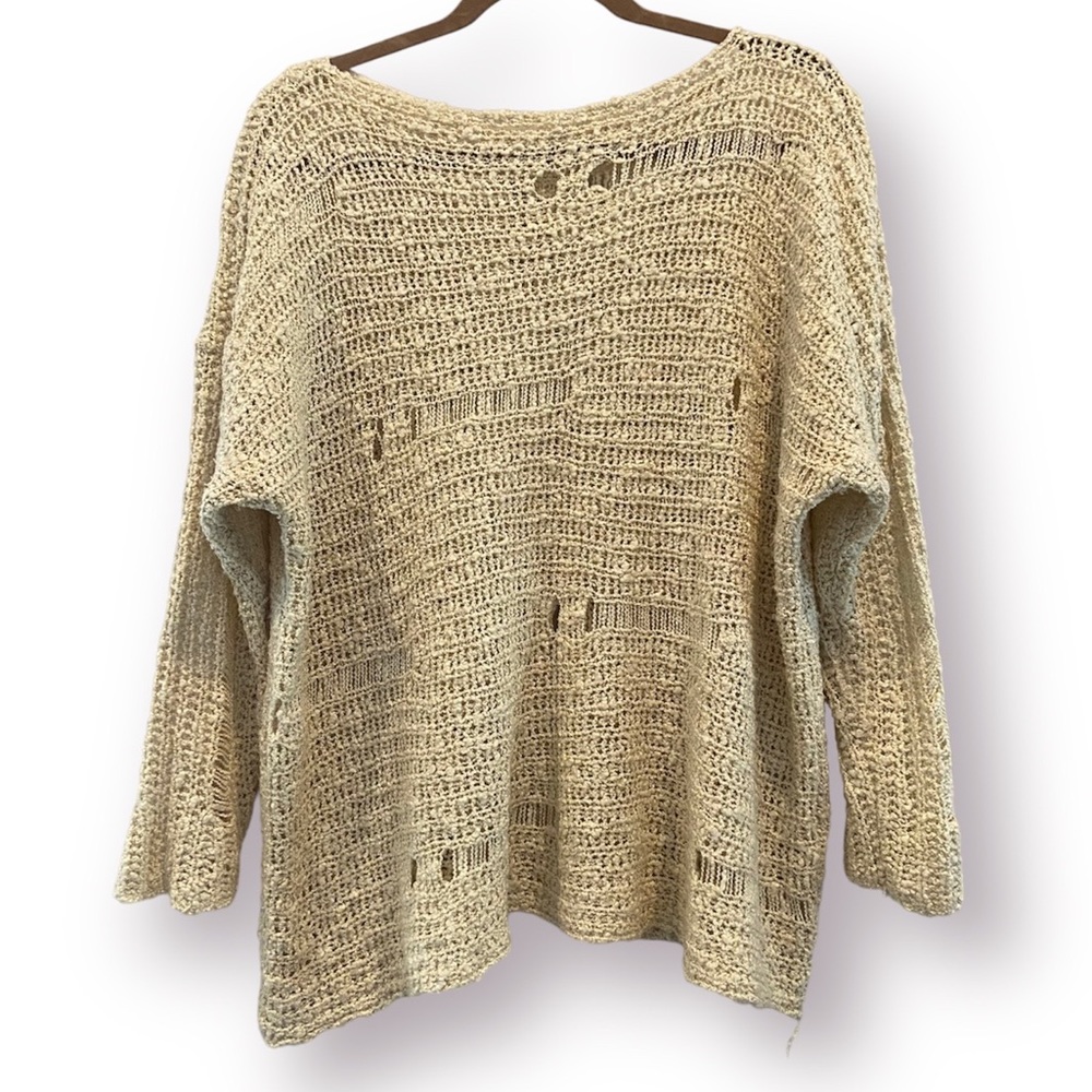 ANTHROPOLOGIE | MILLAU Crochet Boat Neck Distressed Sweater Ivory Small